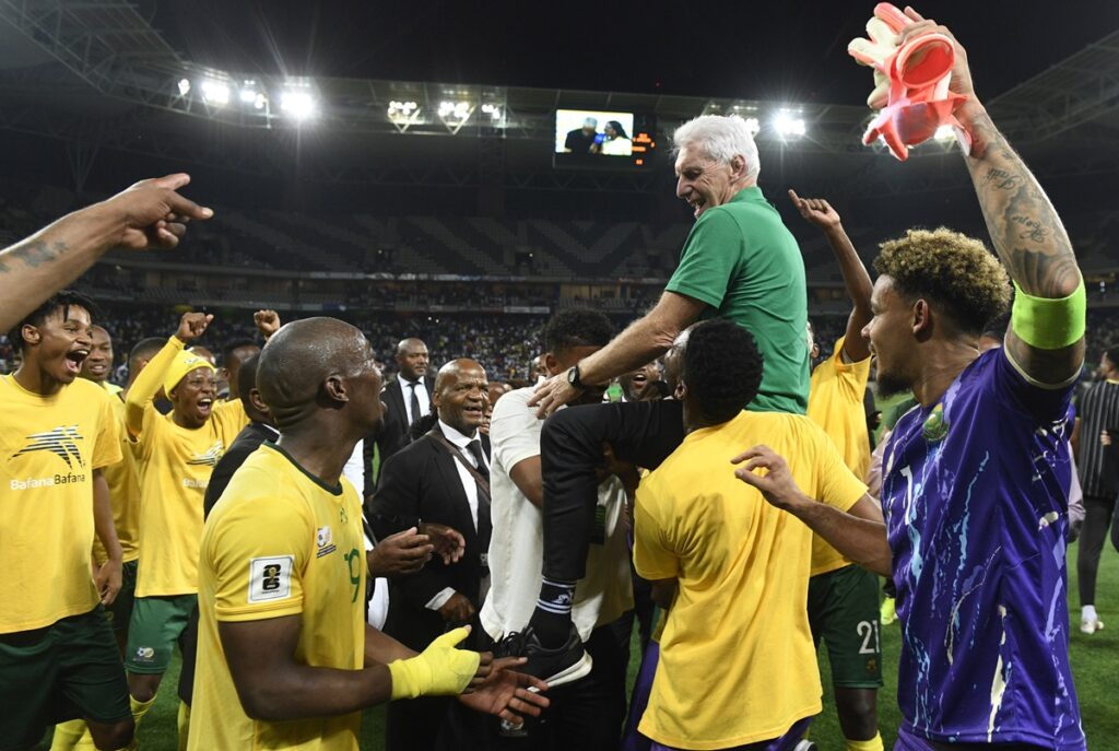 Hugo Broos coach of South Africa celebrates   during the FIFA World Cup Qualifiers 2026 match between South Africa and Rwanda  at Mbombela Stadium in Mbombela on 14 October 2025 ©Sydney Mahlangu/BackpagePix
